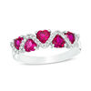 4.5mm Heart-Shaped Lab-Created Ruby and 0.067 CT. T.W. Diamond Zig-Zag Motif Ring in 10K White Gold