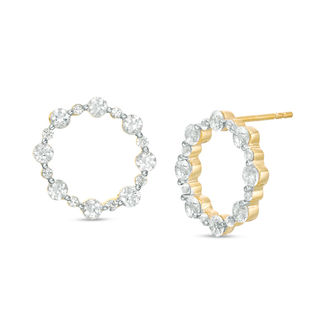 Lab-Created White Sapphire Open Circle Drop Earrings in 10K Gold