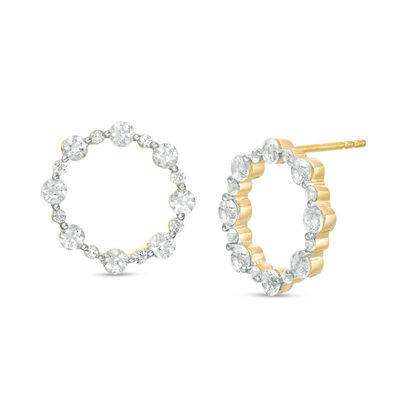 Lab-Created White Sapphire Open Circle Drop Earrings in 10K Gold