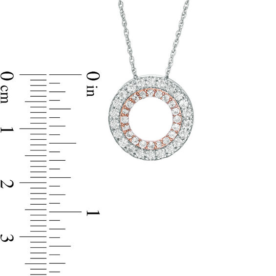 Lab-Created White Sapphire Open Double Circle Pendant in Sterling Silver and 10K Rose Gold