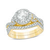 Thumbnail Image 0 of 6.0mm Lab-Created White Sapphire Frame Twist Shank Bridal Set in Sterling Silver with 14K Gold Plate