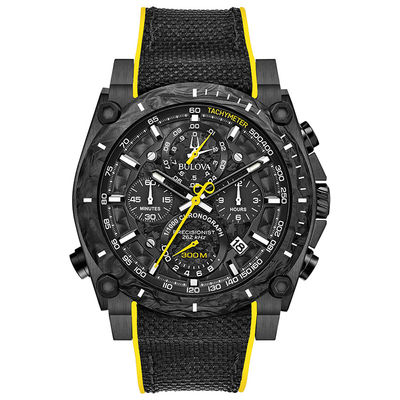 Men's Bulova Precisionist Chronograph Strap Watch with Black Dial (Model: 98B312)