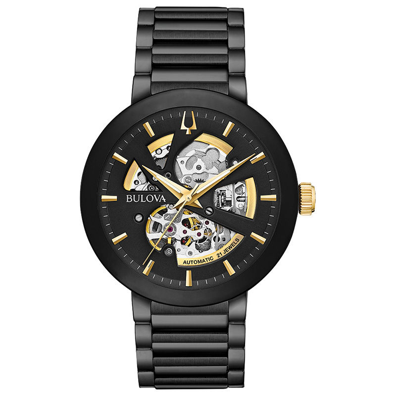Men's Bulova Modern Automatic Black IP Watch with Skeleton Dial (Model: 98A203)|Peoples Jewellers