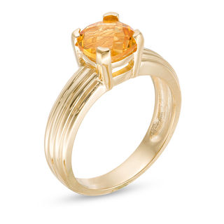 7.0mm Cushion-Shaped Citrine Solitaire Ribbed Shank Ring in 10K Gold