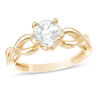 Thumbnail Image 0 of 6.5mm White Topaz Solitaire Petal Frame Twist Shank Ring in 10K Gold