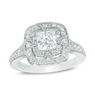 Vera Wang Love Heirloom Collection 0.95 CT. T.W. Princess-Cut Diamond Frame Engagement Ring in 14K White Gold