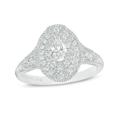 Vera Wang Love Heirloom Collection 0.58 CT. T.W. Oval Diamond Double Frame Engagement Ring in 14K White Gold