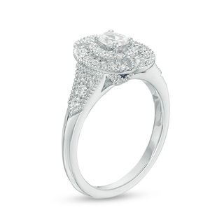 Vera Wang Love Heirloom Collection 0.58 CT. T.W. Oval Diamond Double Frame Engagement Ring in 14K White Gold