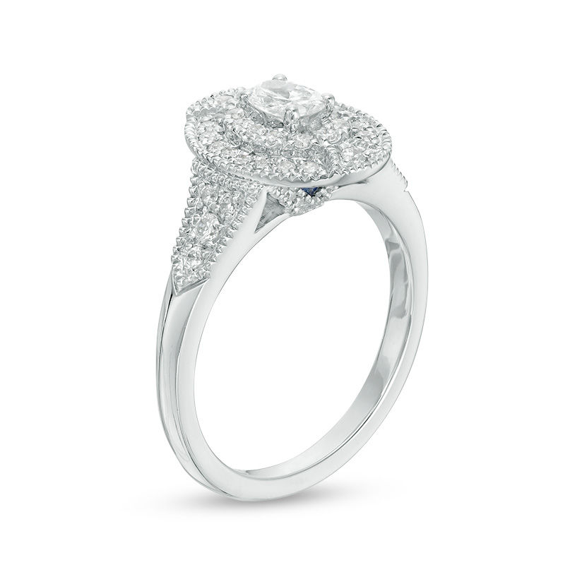 Vera Wang Love Heirloom Collection 0.58 CT. T.W. Oval Diamond Double Frame Engagement Ring in 14K White Gold|Peoples Jewellers