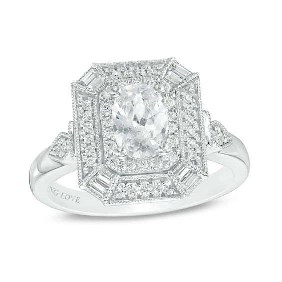 Vera Wang Love Heirloom Collection 0.95 CT. T.W. Oval Diamond Octagon Frame Engagement Ring in 14K White Gold