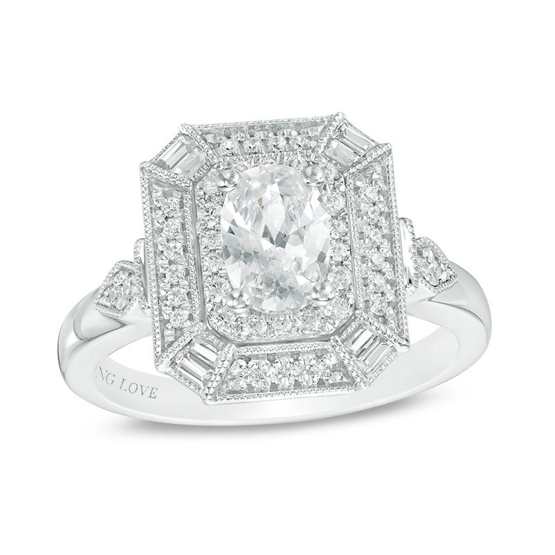 Vera Wang Love Heirloom Collection 0.95 CT. T.W. Oval Diamond Octagon Frame Engagement Ring in 14K White Gold|Peoples Jewellers