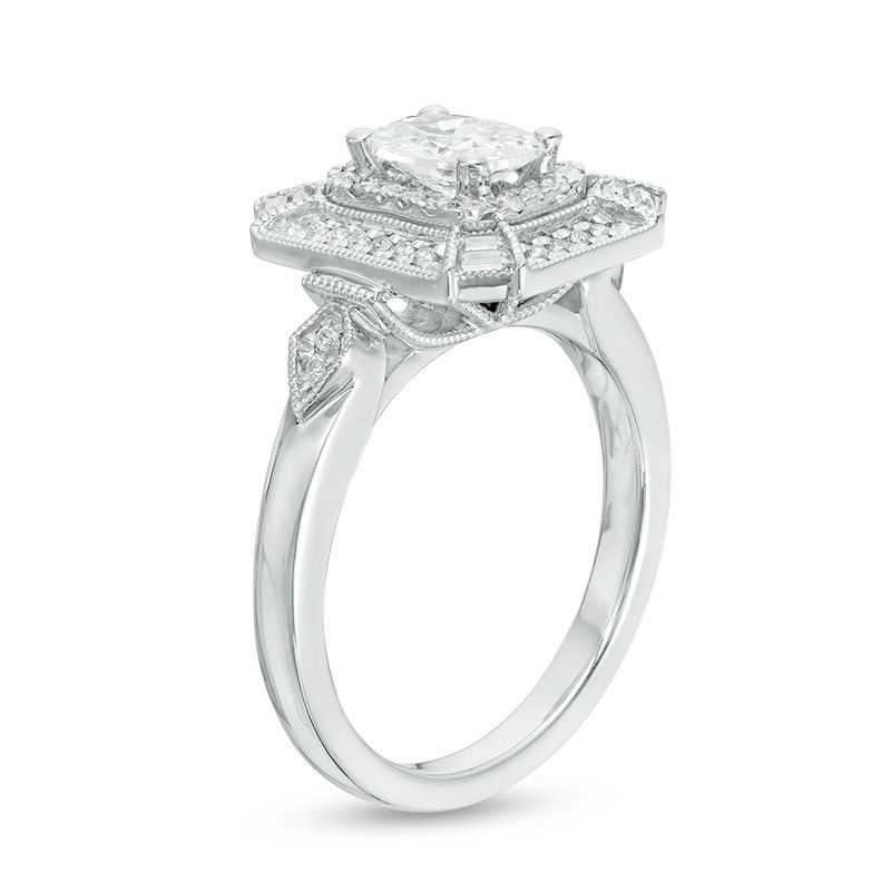 Vera Wang Love Heirloom Collection 0.95 CT. T.W. Oval Diamond Octagon Frame Engagement Ring in 14K White Gold