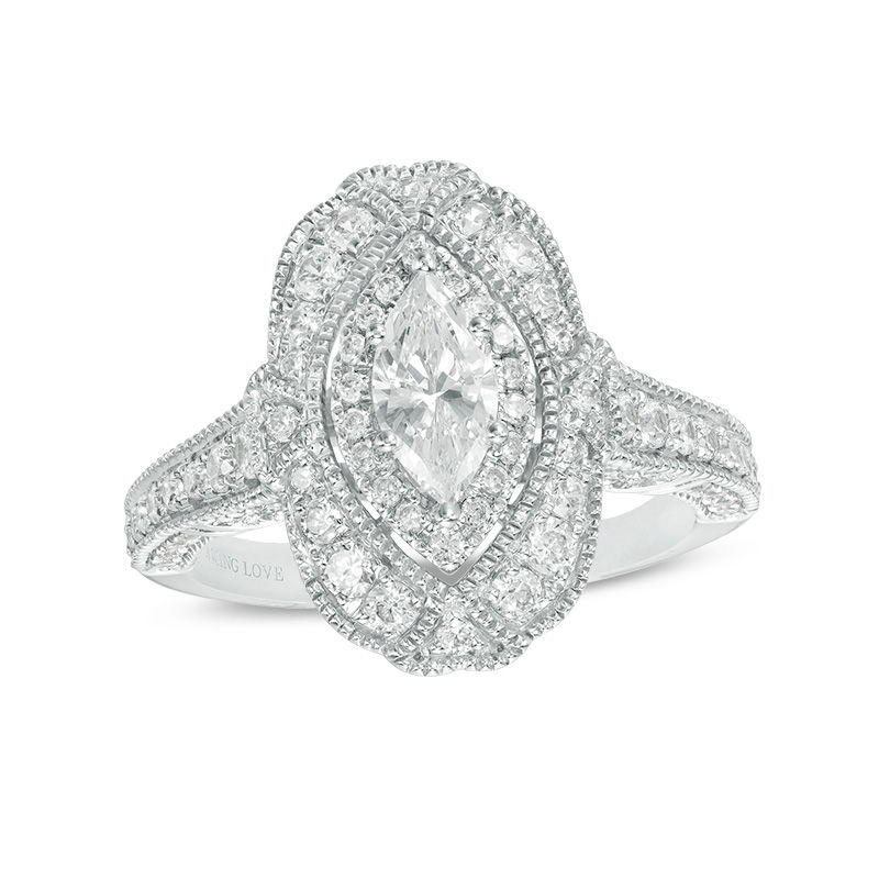 Vera Wang Love Heirloom Collection 1.29 CT. T.W. Marquise Diamond Frame Engagement Ring in 14K White Gold|Peoples Jewellers