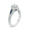 Vera Wang Love Collection 1.23 CT. T.W. Diamond and Blue Sapphire Frame Petal-Sides Engagement Ring in 14K White Gold