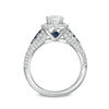 Vera Wang Love Collection 1.23 CT. T.W. Diamond and Blue Sapphire Frame Petal-Sides Engagement Ring in 14K White Gold