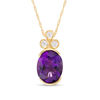Thumbnail Image 0 of Oval Amethyst and 0.09 CT. T.W. Diamond Tri-Top Pendant in 10K Gold