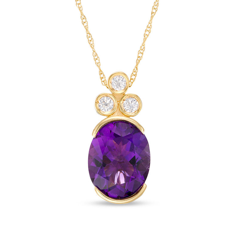 Oval Amethyst and 0.09 CT. T.W. Diamond Tri-Top Pendant in 10K Gold|Peoples Jewellers