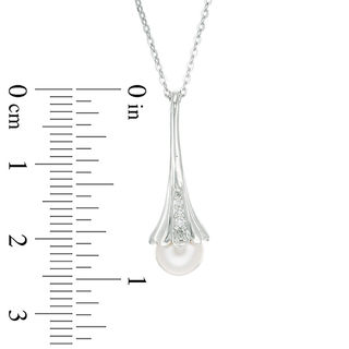 7.0mm Freshwater Cultured Pearl and Diamond Accent Flower Drop Pendant in Sterling Silver