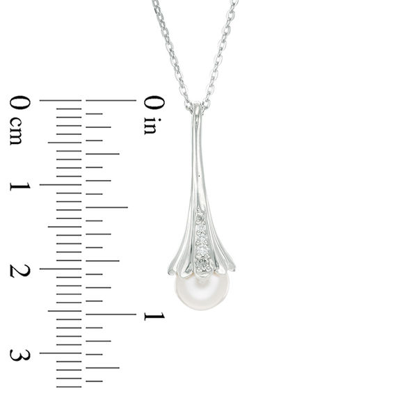 7.0mm Freshwater Cultured Pearl and Diamond Accent Flower Drop Pendant in Sterling Silver