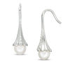 Thumbnail Image 0 of 7.0mm Freshwater Cultured Pearl and 0.06 CT. T.W. Diamond Flower Drop Earrings in Sterling Silver