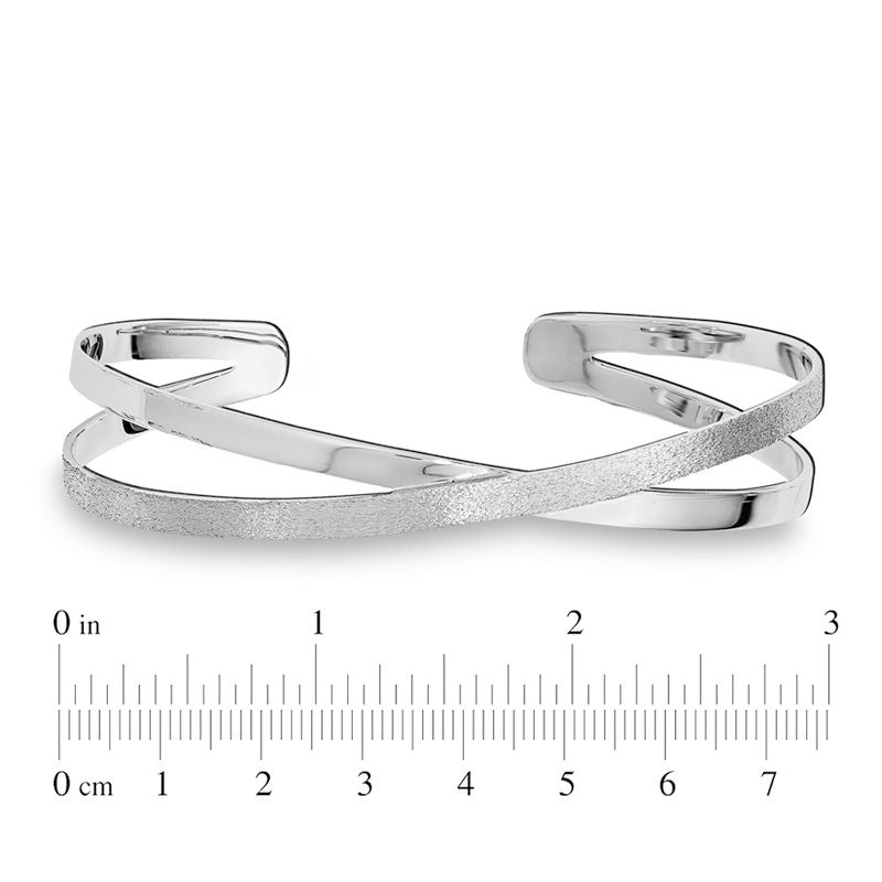 Polished and Textured Crossover Cuff in Sterling Silver