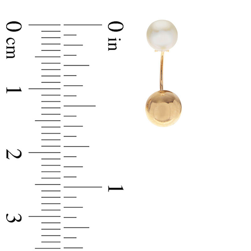 5.0-5.5mm Freshwater Cultured Pearl and Ball Front/Back Earrings in 14K Gold|Peoples Jewellers