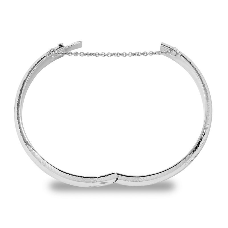 10.25mm Diamond-Cut Filigree Pattern Bangle in Sterling Silver with Safety Chain|Peoples Jewellers