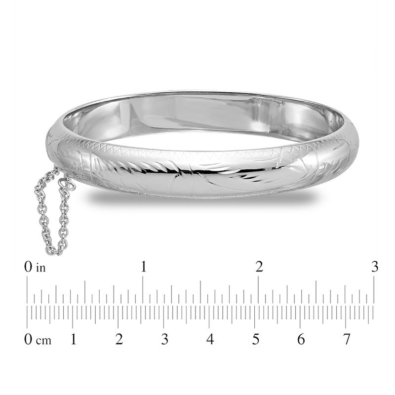 10.25mm Diamond-Cut Filigree Pattern Bangle in Sterling Silver with Safety Chain
