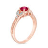 Thumbnail Image 1 of 5.0mm Lab-Created Ruby and Diamond Accent Leaf Vintage-Style Ring in 10K Rose Gold