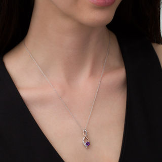 5.0mm Amethyst and Diamond Accent Beaded Infinity Flame Pendant in Sterling Silver and 10K Rose Gold