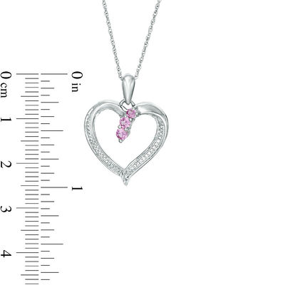 Graduated Lab-Created Pink Sapphire and Diamond Accent Beaded Heart Outline Pendant in Sterling Silver