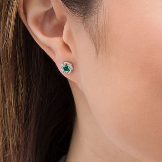 3.5mm Lab-Created Emerald and White Sapphire Swirl Frame Stud Earrings in 10K White Gold