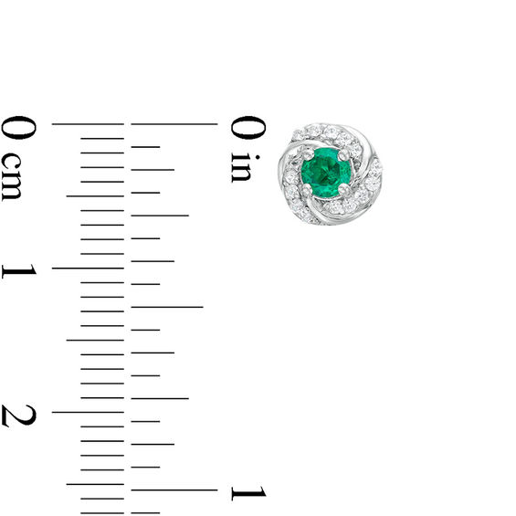 3.5mm Lab-Created Emerald and White Sapphire Swirl Frame Stud Earrings in 10K White Gold