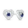 Thumbnail Image 0 of Blue Sapphire and 0.16 CT. T.W. Diamond Frame Heart Stud Earrings in 10K White Gold