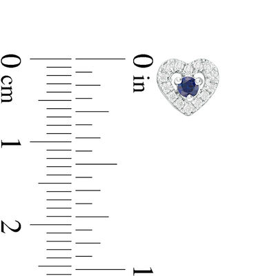 Blue Sapphire and 0.16 CT. T.W. Diamond Frame Heart Stud Earrings in 10K White Gold