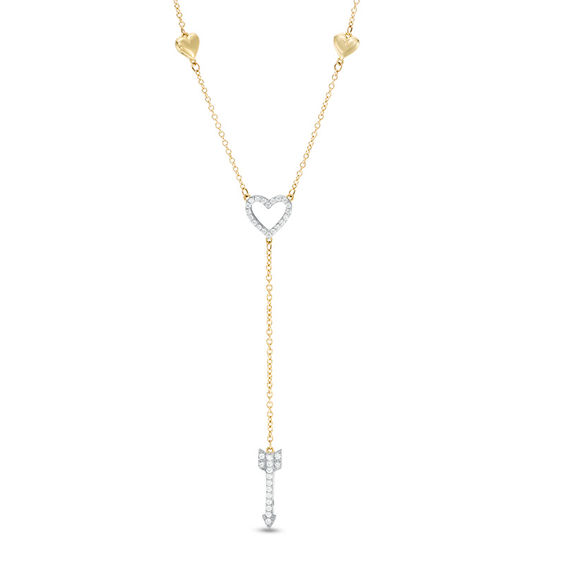 0.15 CT. T.W. Diamond Heart and Arrow "Y" Necklace in 10K Gold - 17.5"