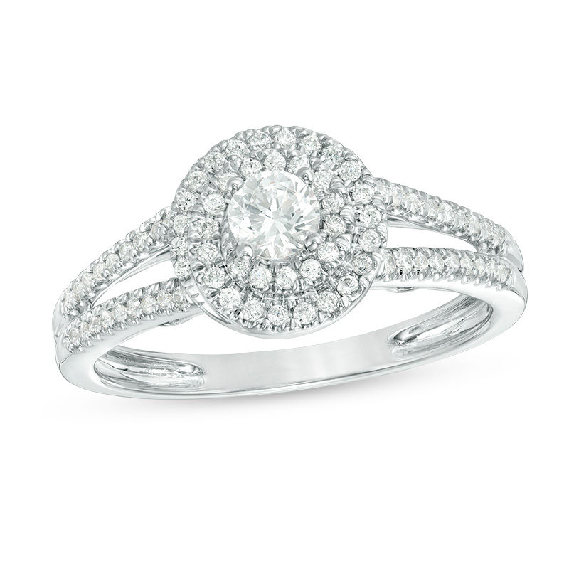0.50 CT. T.W. Certified Canadian Diamond Swirling Frame Engagement Ring in 14K White Gold (I/I2)|Peoples Jewellers