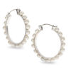 Thumbnail Image 0 of 4.0-5.0mm Button Freshwater Cultured Pearl Hoop Earrings in Sterling Silver