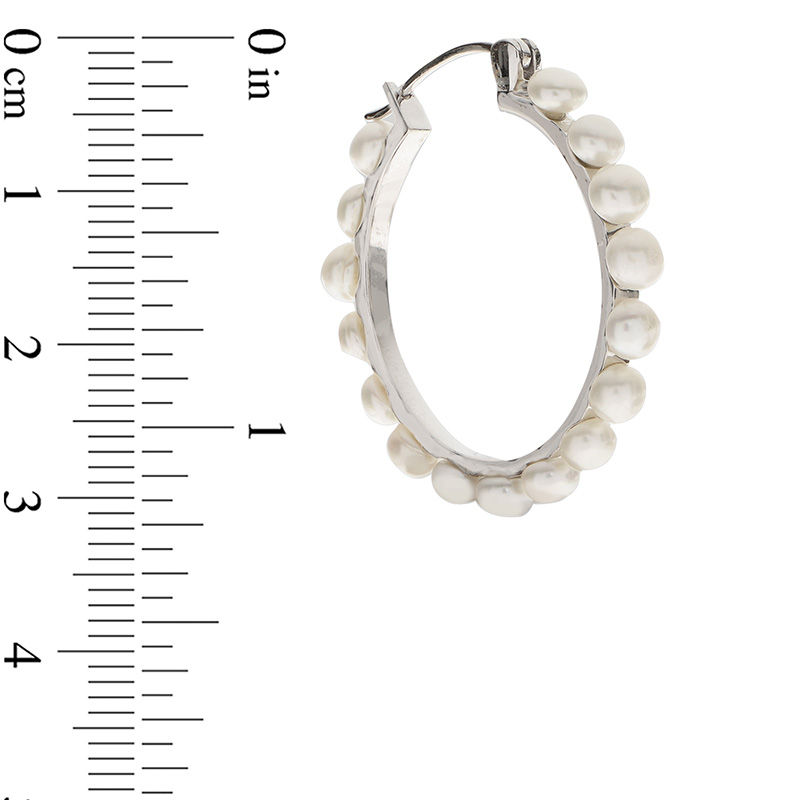 4.0-5.0mm Button Freshwater Cultured Pearl Hoop Earrings in Sterling Silver|Peoples Jewellers