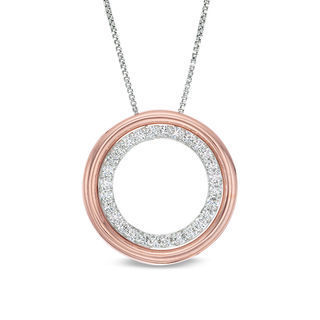 Convertibilities 0.29 CT. T.W. Diamond Open Circle Three-in-One Pendant in Sterling Silver and 10K Rose Gold