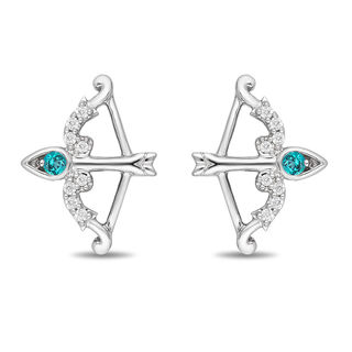 Enchanted Disney Merida Blue Topaz and 0.05 CT. T.W. Diamond Bow and Arrow Stud Earrings in Sterling Silver