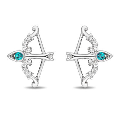 Enchanted Disney Merida Blue Topaz and 0.05 CT. T.W. Diamond Bow and Arrow Stud Earrings in Sterling Silver