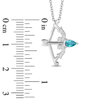 Enchanted Disney Merida Pear-Shaped Blue Topaz and 0.04 CT. T.W. Diamond Bow and Arrow Pendant in Sterling Silver - 19"