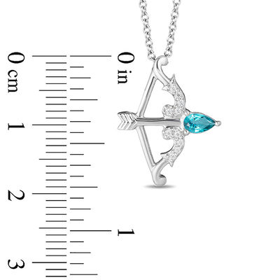 Enchanted Disney Merida Pear-Shaped Blue Topaz and 0.04 CT. T.W. Diamond Bow and Arrow Pendant in Sterling Silver - 19"