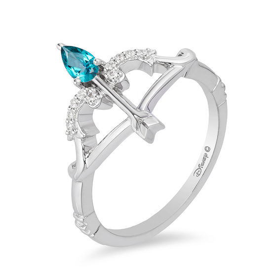 Enchanted Disney Merida Pear-Shaped Blue Topaz and 0.04 CT. T.W. Diamond Bow and Arrow Ring in Sterling Silver