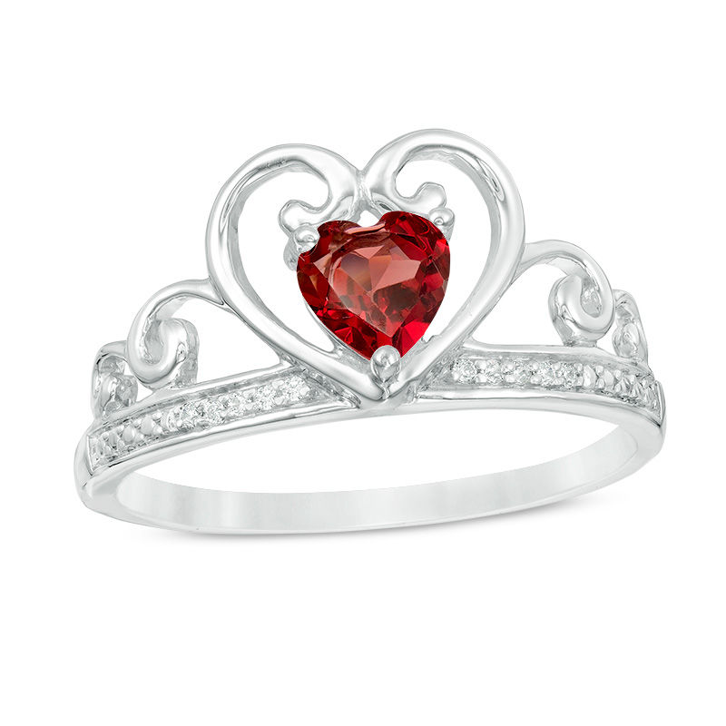 5.0mm Heart-Shaped Garnet and Diamond Accent Tiara Ring in 10K White Gold|Peoples Jewellers
