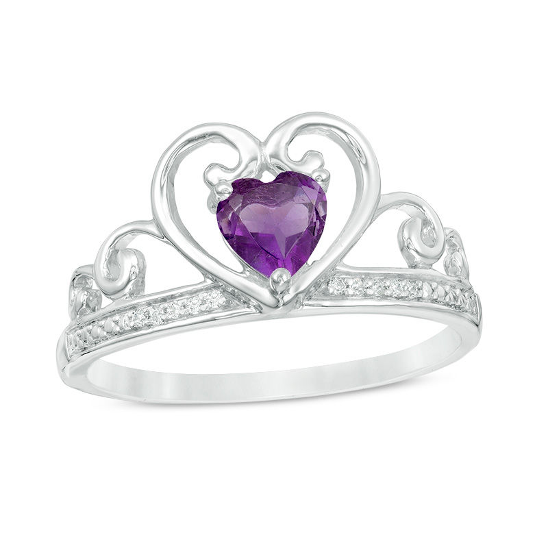 5.0mm Heart-Shaped Amethyst and Diamond Accent Tiara Ring in 10K White Gold|Peoples Jewellers