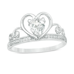 5.0mm Heart-Shaped White Topaz and Diamond Accent Tiara Ring in 10K White Gold