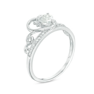 5.0mm Heart-Shaped White Topaz and Diamond Accent Tiara Ring in 10K White Gold