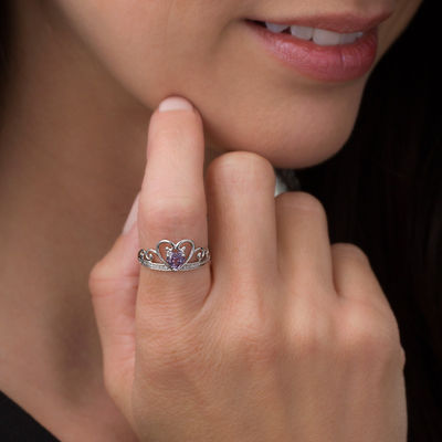 5.0mm Heart-Shaped Lab-Created Alexandrite and Diamond Accent Tiara Ring in 10K White Gold